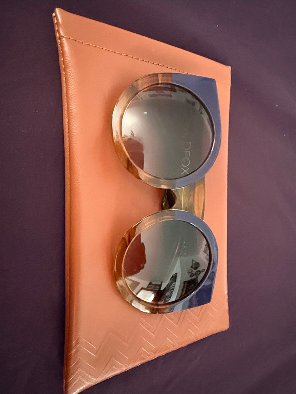 Wildfox Round Tortoiseshell Sunglasses with Peach Sleeve